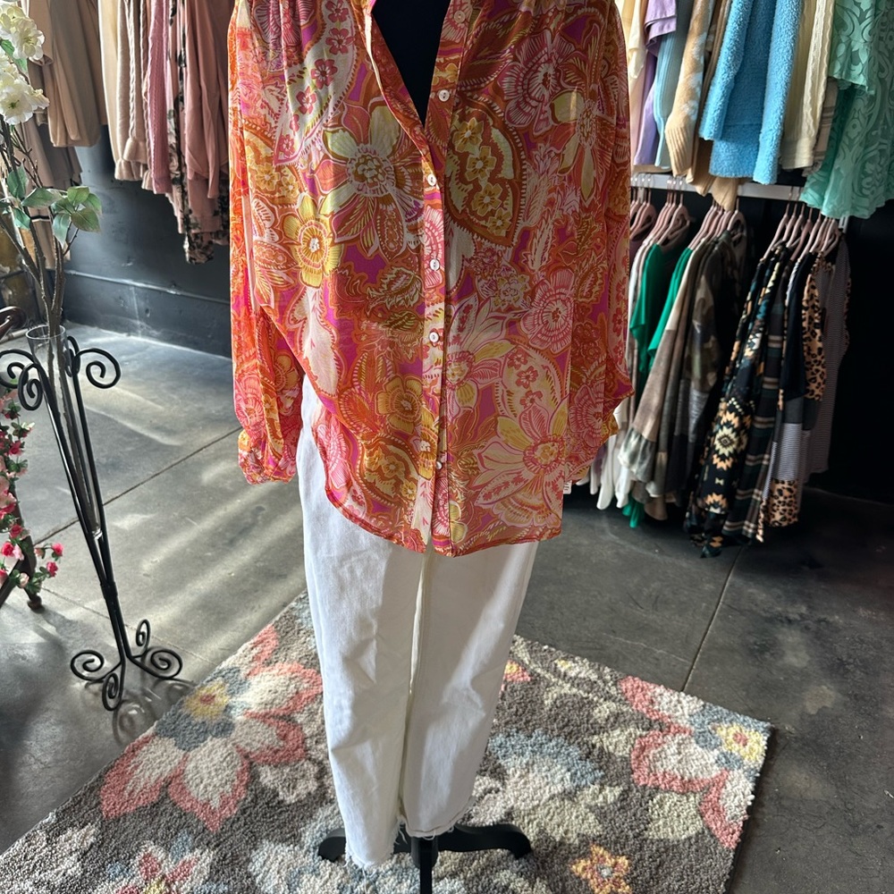 Vici Floral Blouse - Pink and Orange